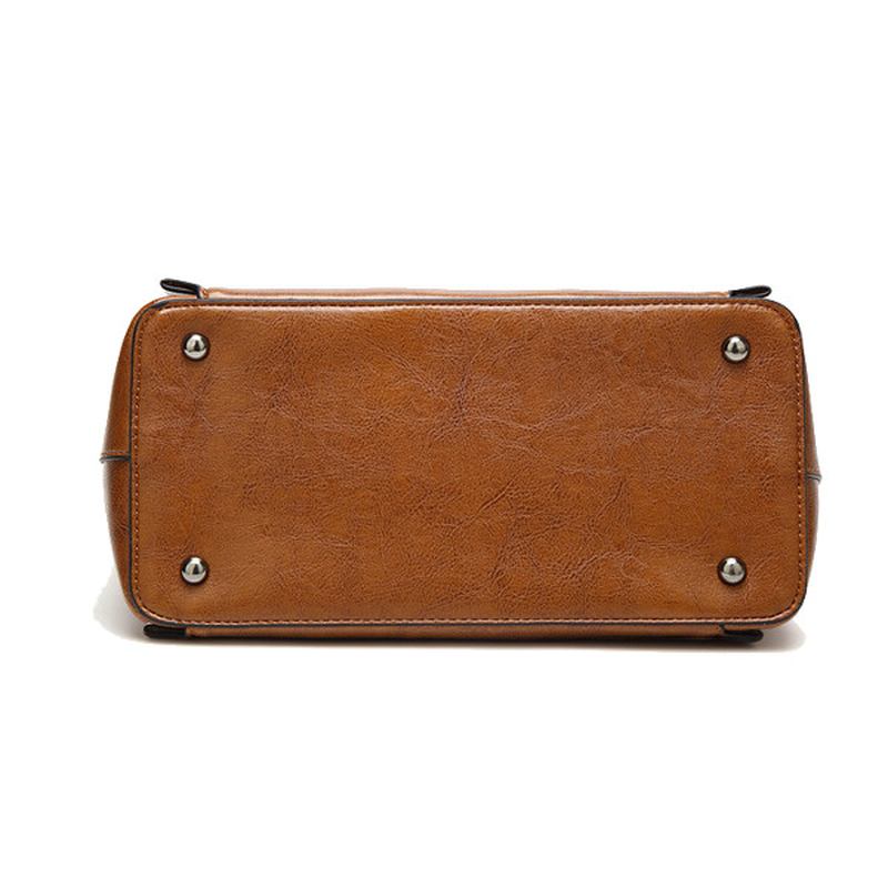 Kvinnor Oljeläder Handväskor Vintage Axelväskor Kapacitet Crossbody-väskor