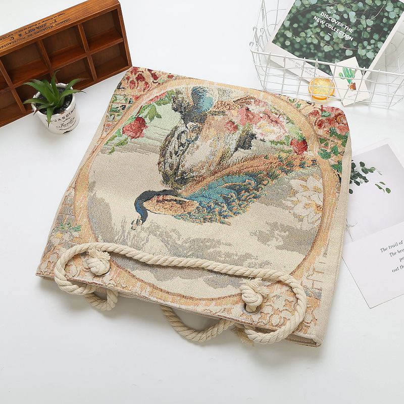 Kvinnor Påfågel Tryckt Canvas Tygväska Hangbag
