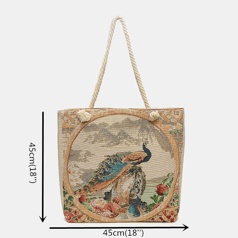 Kvinnor Påfågel Tryckt Canvas Tygväska Hangbag