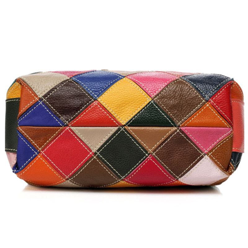 Kvinnor Patchwork Kohud Färgglad Handväska Tote Handväska Crossbody Bag