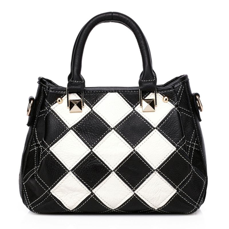 Kvinnor Patchwork Kohud Färgglad Handväska Tote Handväska Crossbody Bag