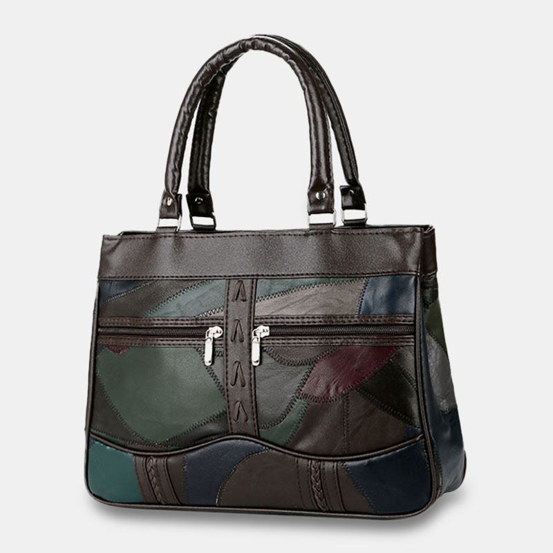 Kvinnor Patchwork Tygväskor I Äkta Läder Handväskor Med Stor Kapacitet Bohemian Vintage Crossbody-väskor