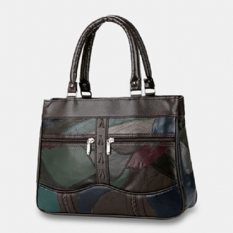 Kvinnor Patchwork Tygväskor I Äkta Läder Handväskor Med Stor Kapacitet Bohemian Vintage Crossbody-väskor