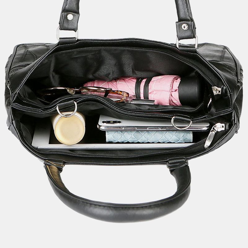 Kvinnor Patchwork Tygväskor I Äkta Läder Handväskor Med Stor Kapacitet Bohemian Vintage Crossbody-väskor