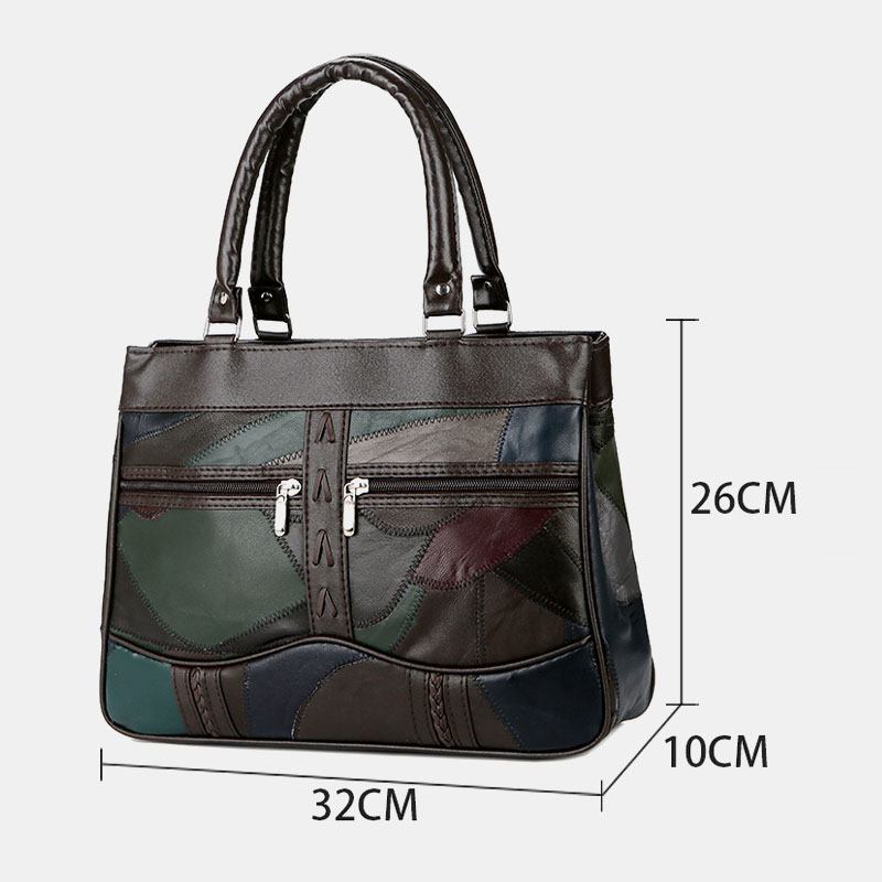 Kvinnor Patchwork Tygväskor I Äkta Läder Handväskor Med Stor Kapacitet Bohemian Vintage Crossbody-väskor