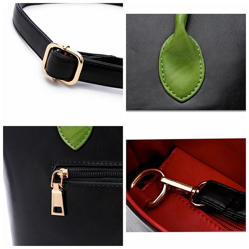 Kvinnor Pu Läder Blomdekoration Elegant Handväska Sling Bag National Style Tote Bag