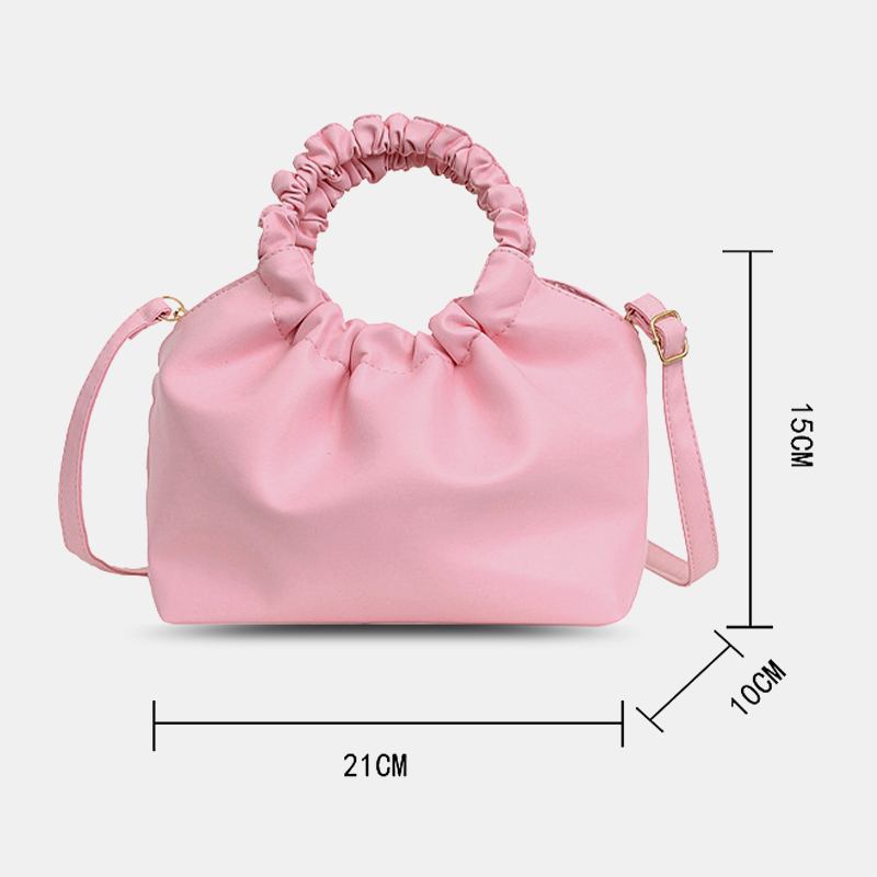 Kvinnor Pu-läder Enfärgad Skalformad Ruched Bag Handväska Satchel Bag Axelväska Crossbody-väska