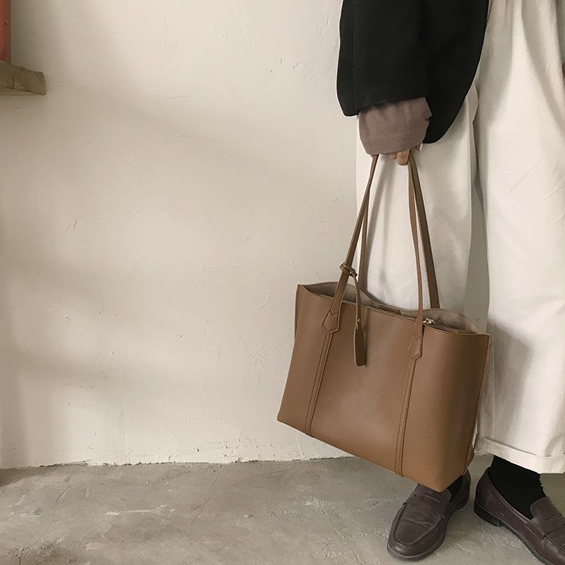 Kvinnor Pu-läder Stor Kapacitet Casual Brief Tote Axelväska Handväska