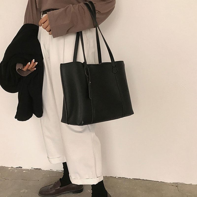 Kvinnor Pu-läder Stor Kapacitet Casual Brief Tote Axelväska Handväska