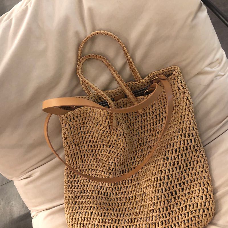 Kvinnor Reser Sommar Stranden Stor Kapacitet Halm Handväska Tote Bag