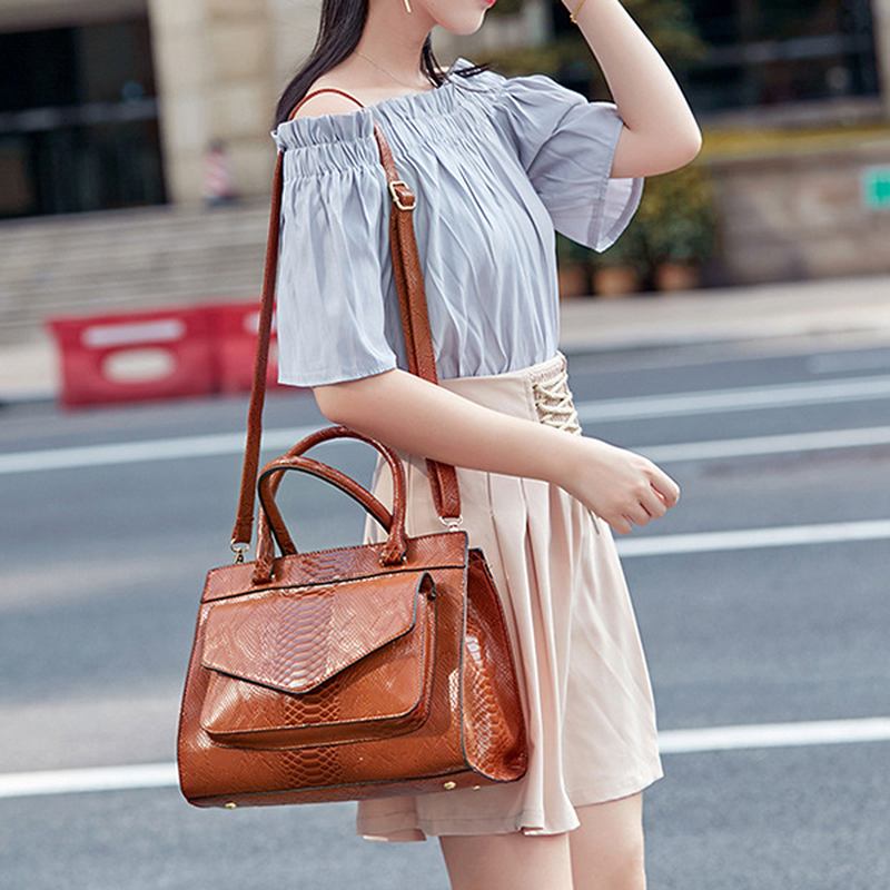 Kvinnor Snake Pattern Tote Bag Casual Crossbody Bag Handväska Med Stor Kapacitet
