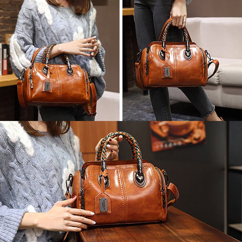 Kvinnor Vintage Handväska Oil Wax Läder Crosssbody Bag