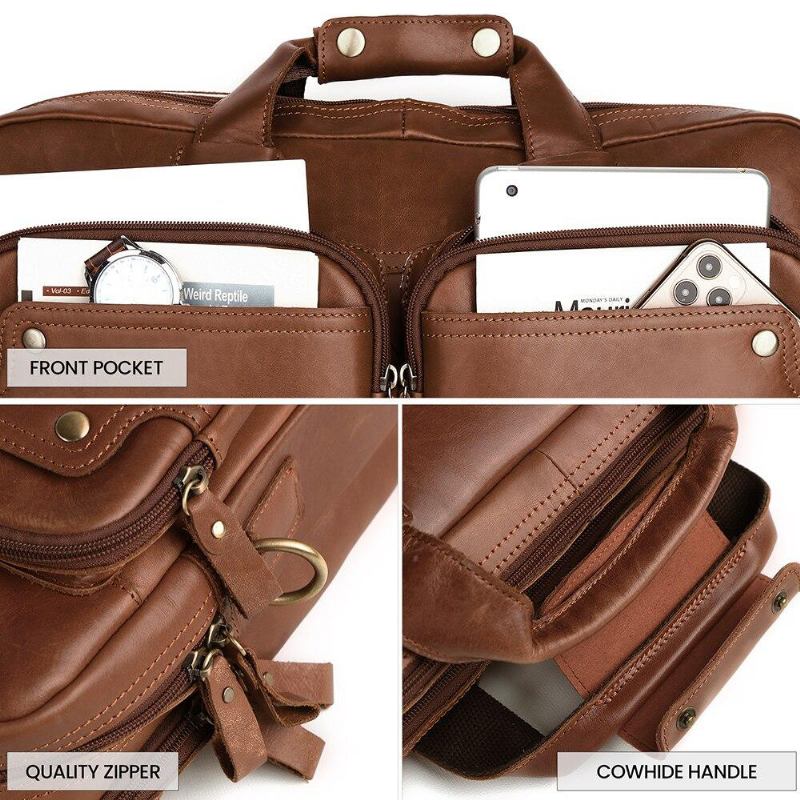 Stöldskyddshandväska För Män Med Dubbla Lager Fickor Retro Multi-pocket 13.3 Tums Bärbar Datorväska Crossbody Axelväskor