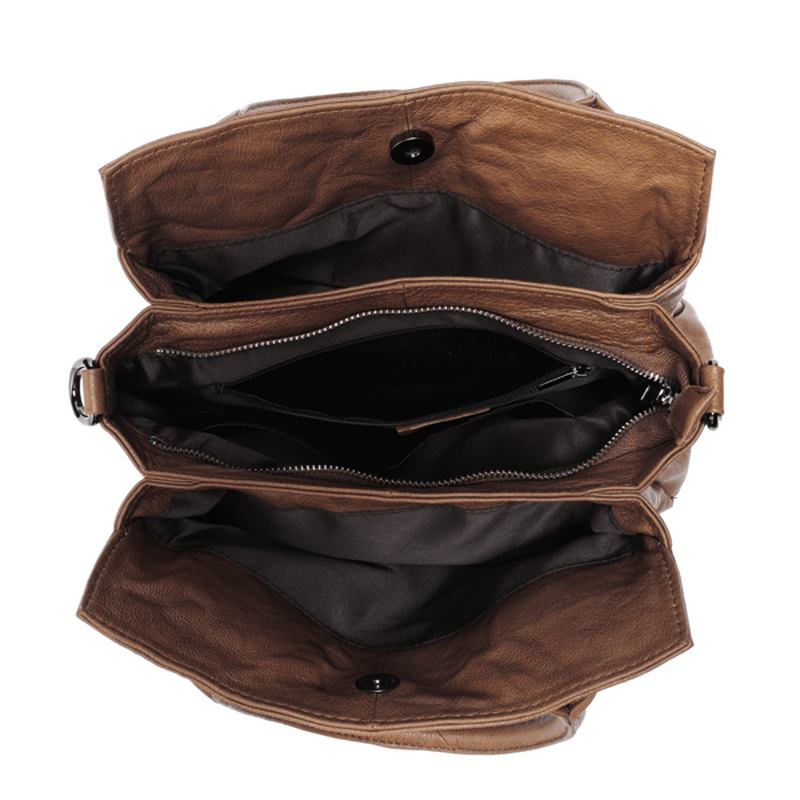 Vintage Kvinnor Handväska Mjuk Crossbody Bag Triple Compartments Axelväskor
