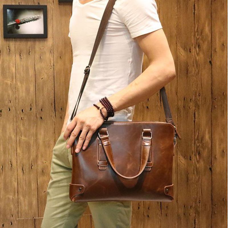 Vintage Pu Läder Business Handväska Crossbody Axelväska