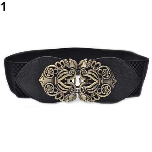 Dam Vintage Justerbar Blommor Elastisk Stretch Spänne Bred Midjebälte Midjeband