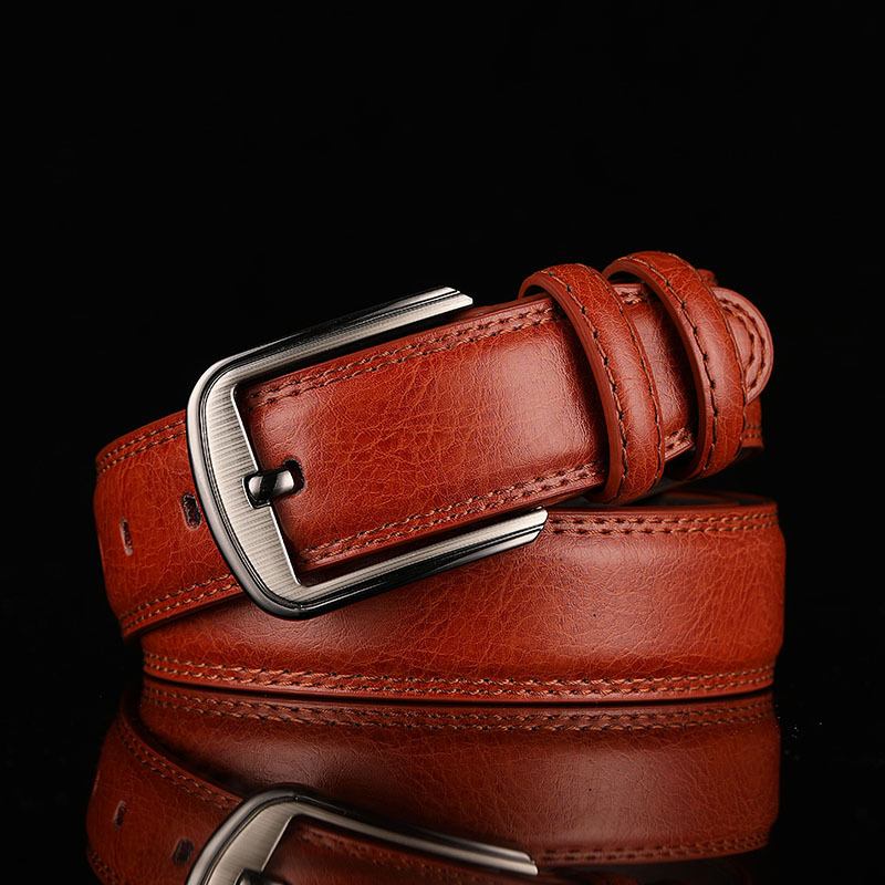 Herr Äkta Läder Tvålagers Kohud 110/115/120/125/130 cm Retro Casual Rektangulärt Stift Spänne Andas Jeans Kostymer Bälte