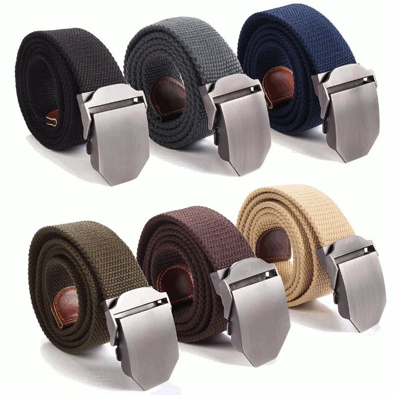 Herr Canvas Military Style Bälte Utomhus Fritid Justerbart Slider Spänne Weave Web Midjeband