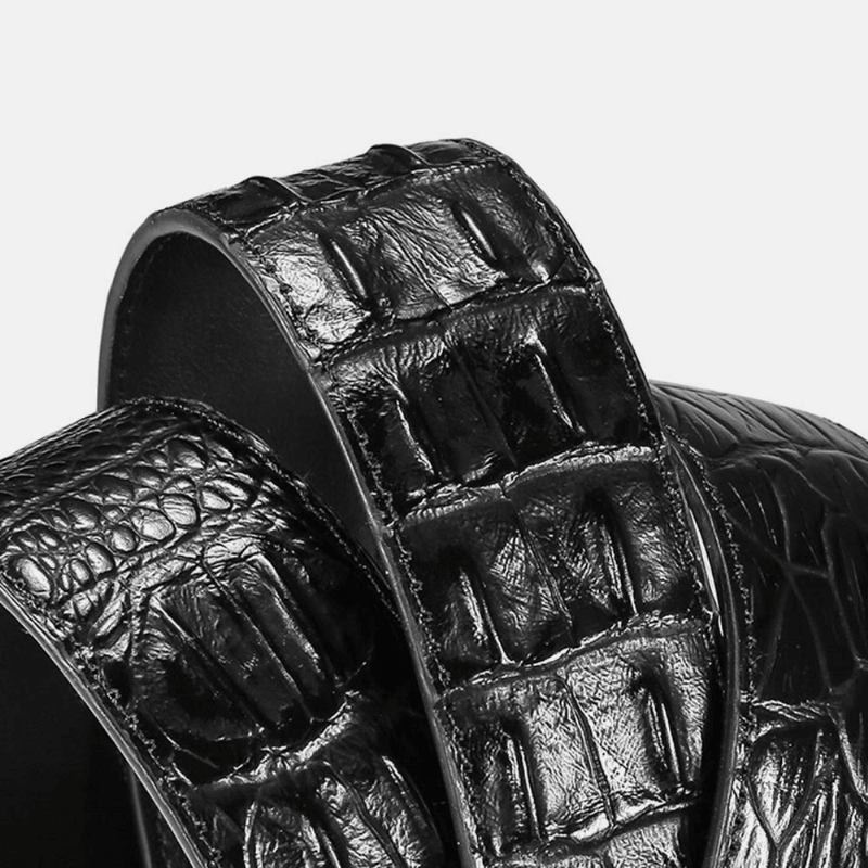 Män Krokodilmönster I Äkta Läder 125 cm Spärrklänning Bälte Leopardhuvud Automatiskt Spänne Business Jeans Kostymer Kohudsbälte
