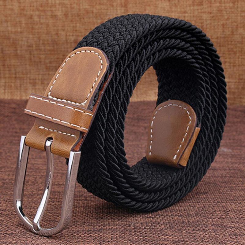 Män Kvinnor Mode Flätad Elastisk Stretch Metal Spänne Bältesrem Midjeband