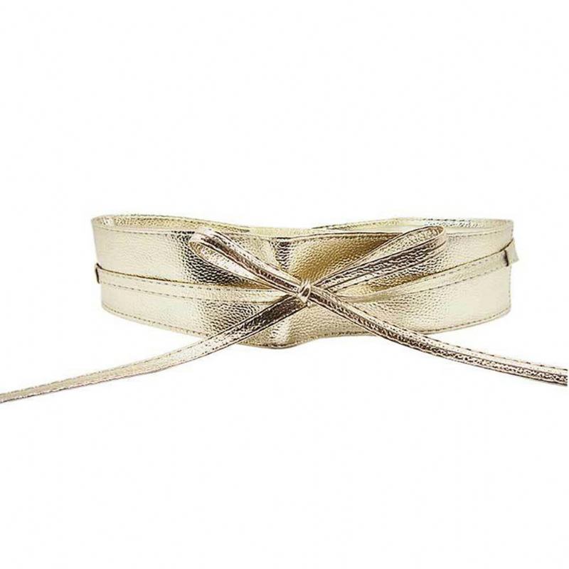 Mode Enfärgad Konstläder Midjebälte Wrap Tie Bred Korsett Klänning Dekor