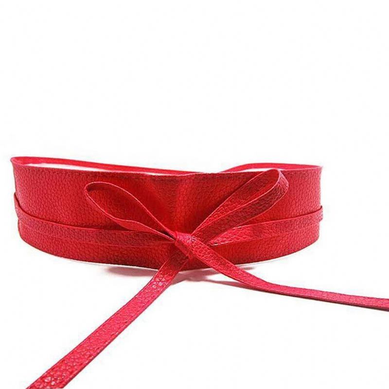 Mode Enfärgad Konstläder Midjebälte Wrap Tie Bred Korsett Klänning Dekor
