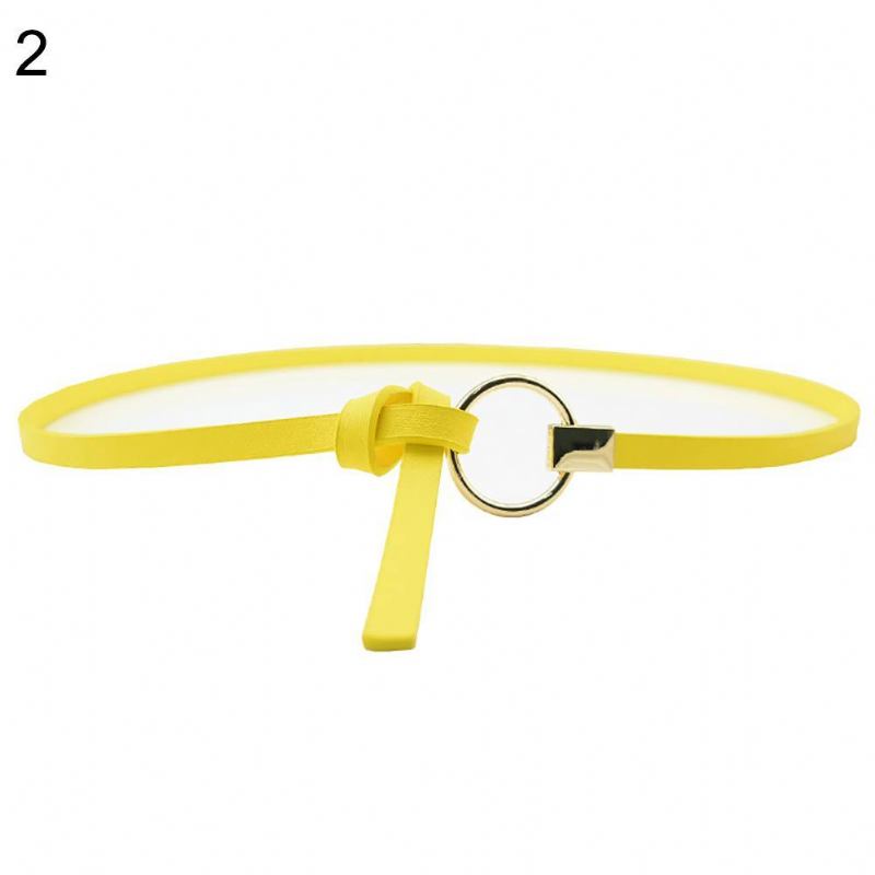 Mode Kvinnor Metall Rund Ring Faux Läder Smal Midjebältesrem Midjeband