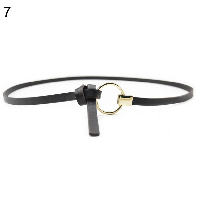 Mode Kvinnor Metall Rund Ring Faux Läder Smal Midjebältesrem Midjeband