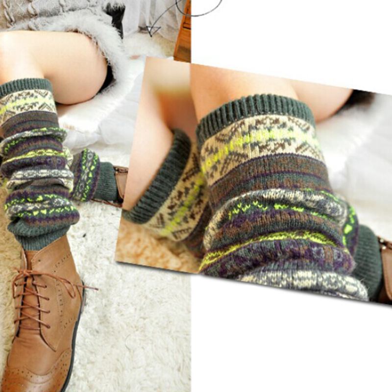 Dam Ull Plus Tjocka Håll Varmt Randmönster Vinterstövlar Cover Leggings Strumpor Strumpor