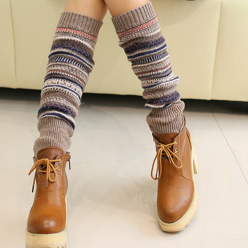 Senshoes Vintage Färg Randig Mode Högar Strumpor Stövlar Leggings Koreanska Ben