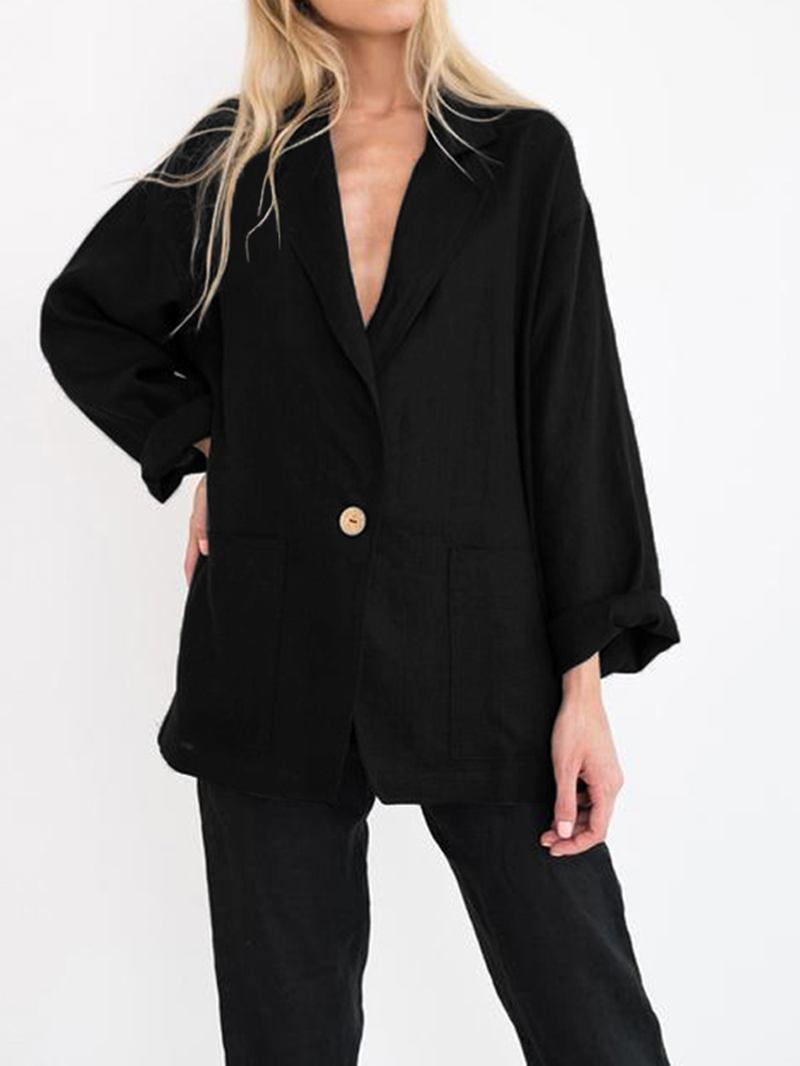 Enfärgad Nedfällbar Krage Långärmad Kausalknappsblazer