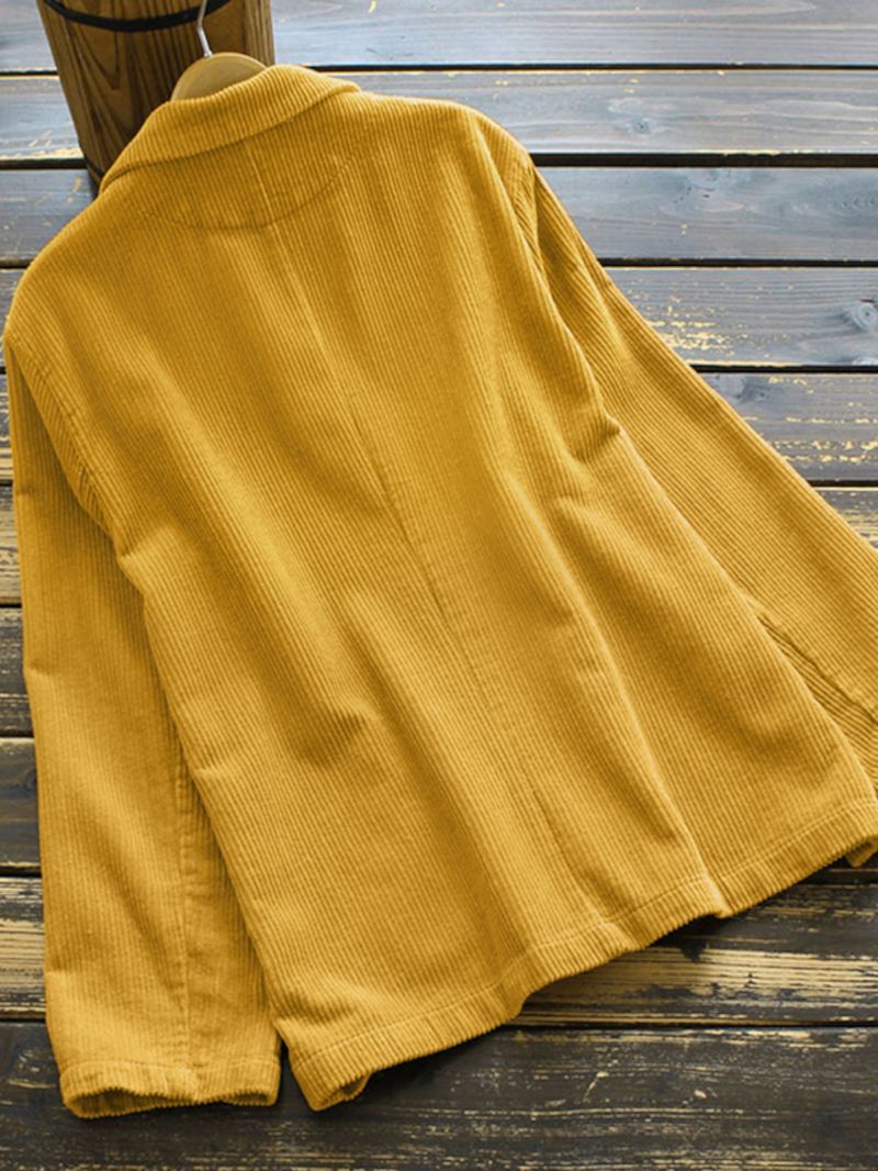Kvinnor Corduroy Lapel Solid Retro Lös Casual Suit Framfickor Ytterkläder