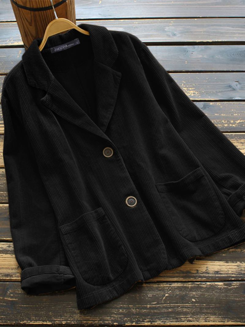 Kvinnor Corduroy Lapel Solid Retro Lös Casual Suit Framfickor Ytterkläder