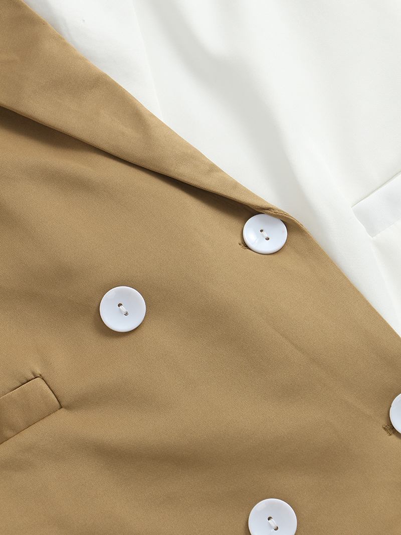 Långärmad Colour Block Button Turn-down Krage Causal Blazers Kappor