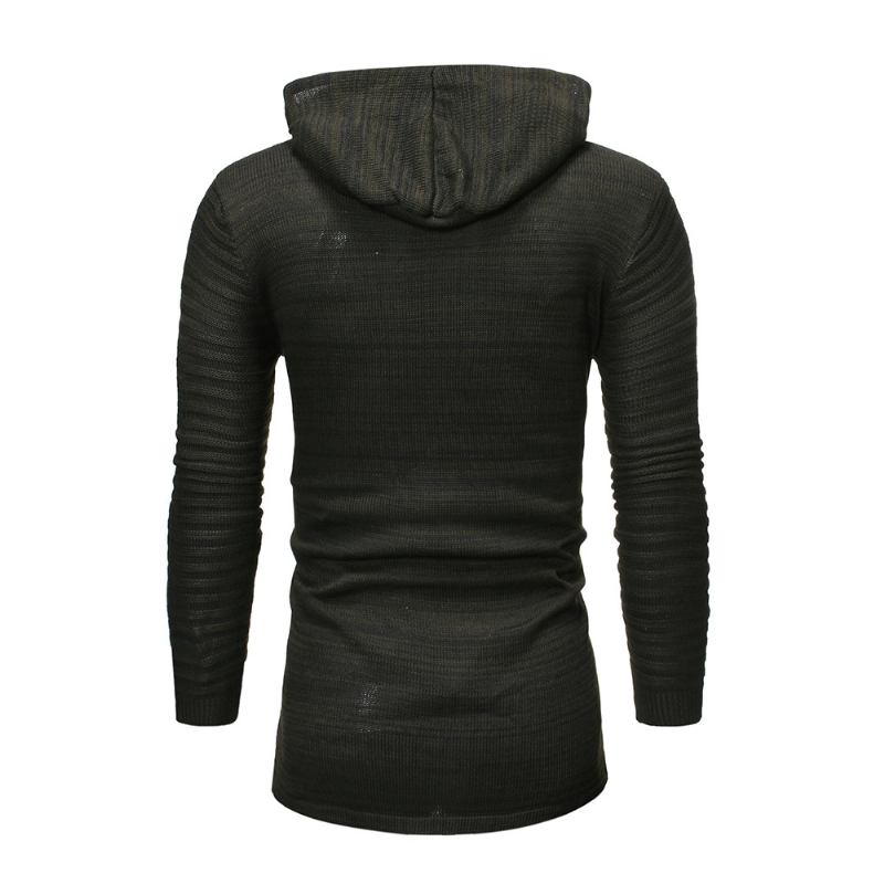 Casual Stickad Tröja För Män Diagonal Pull Hole Hooded Cardigan Sweater Herr