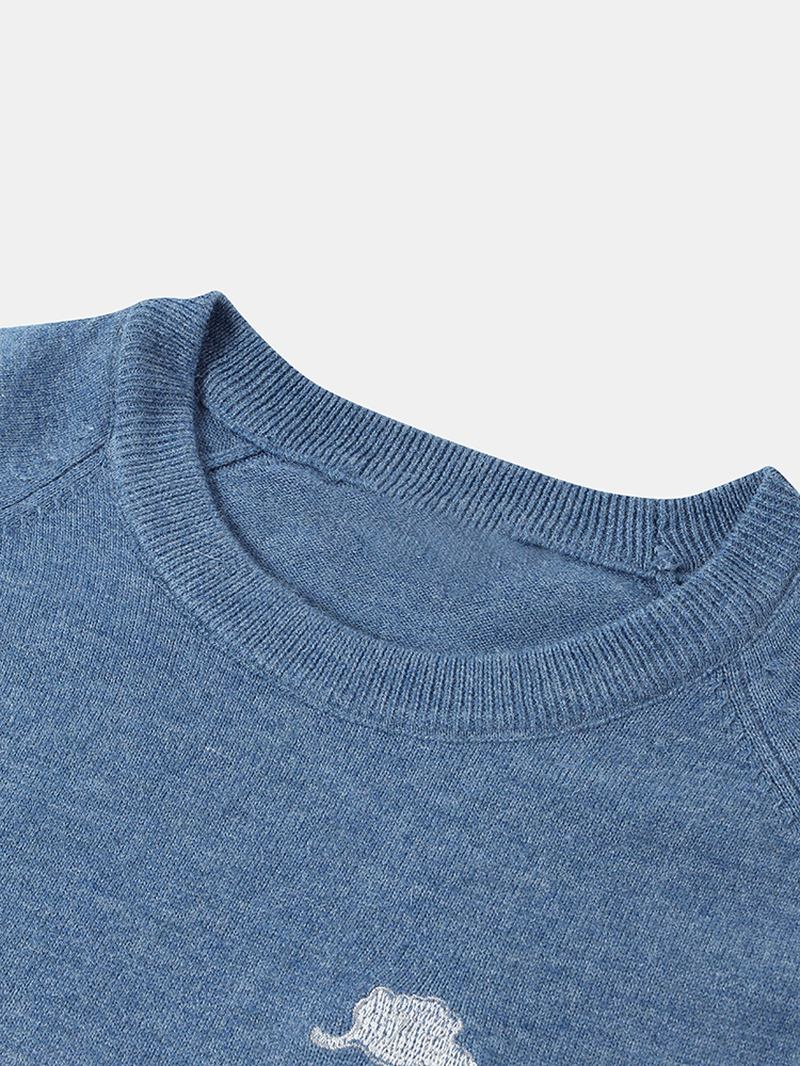 Herr Chinoiserie Crane Broderi Raglan Sleeve Varma Stickade Tröjor