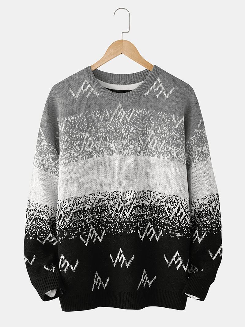 Herr Colorblock Stickad Rund Hals Drop Shoulder Varma Tröjor