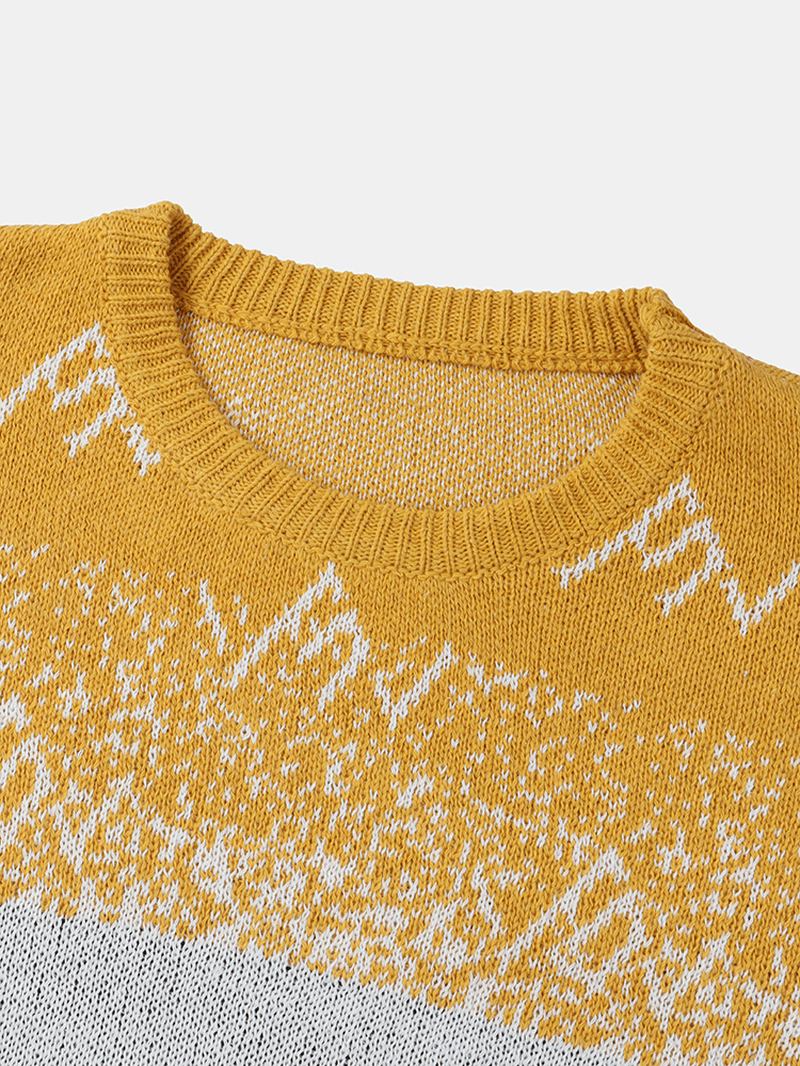 Herr Colorblock Stickad Rund Hals Drop Shoulder Varma Tröjor