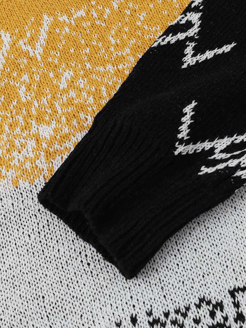 Herr Colorblock Stickad Rund Hals Drop Shoulder Varma Tröjor