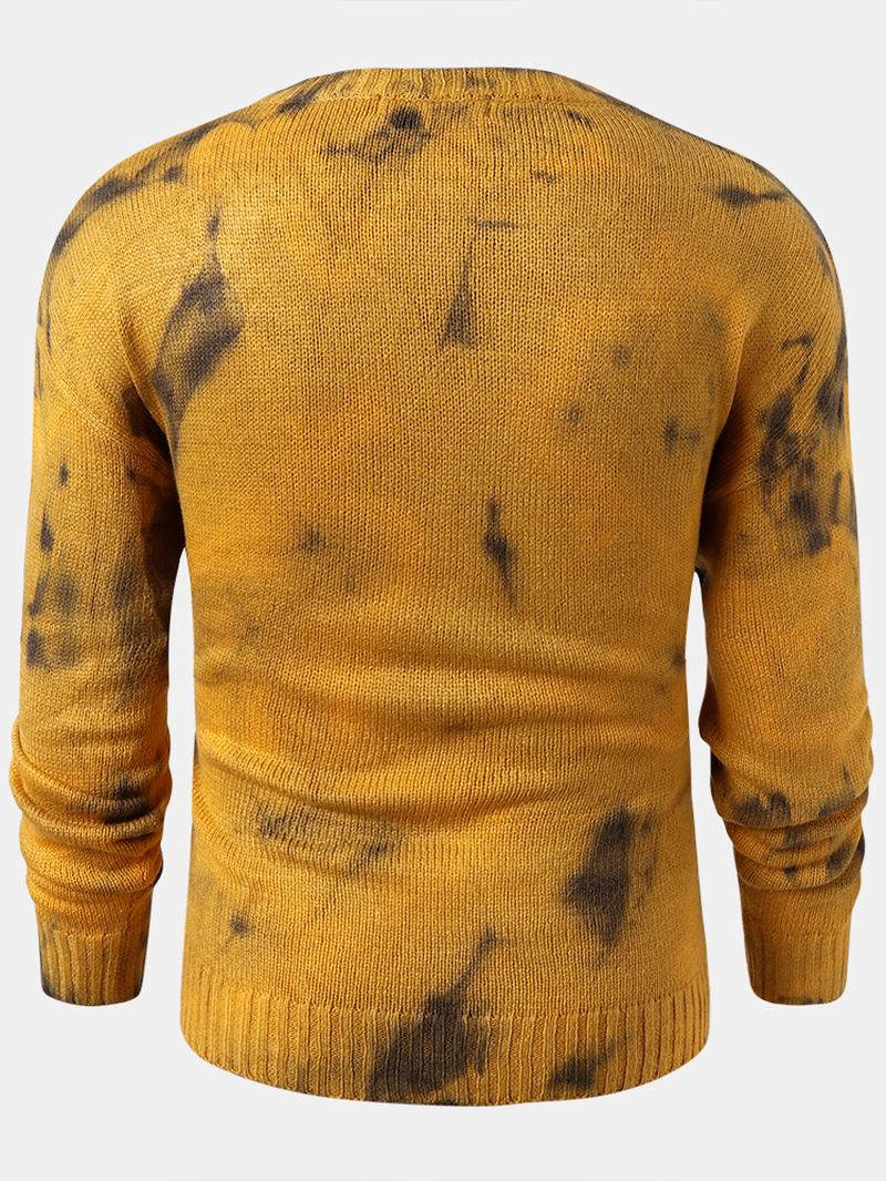 Herr Tie Dye Med Tryck Sticka Rib Rund Hals Relaxed Fit Tröjor