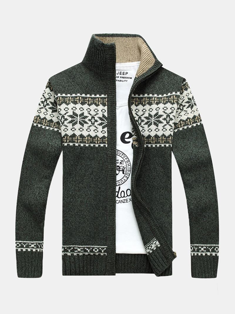 Herr Tribal Med Tryck Långärmad Vintage Långärmad Stickad Tröjajacka
