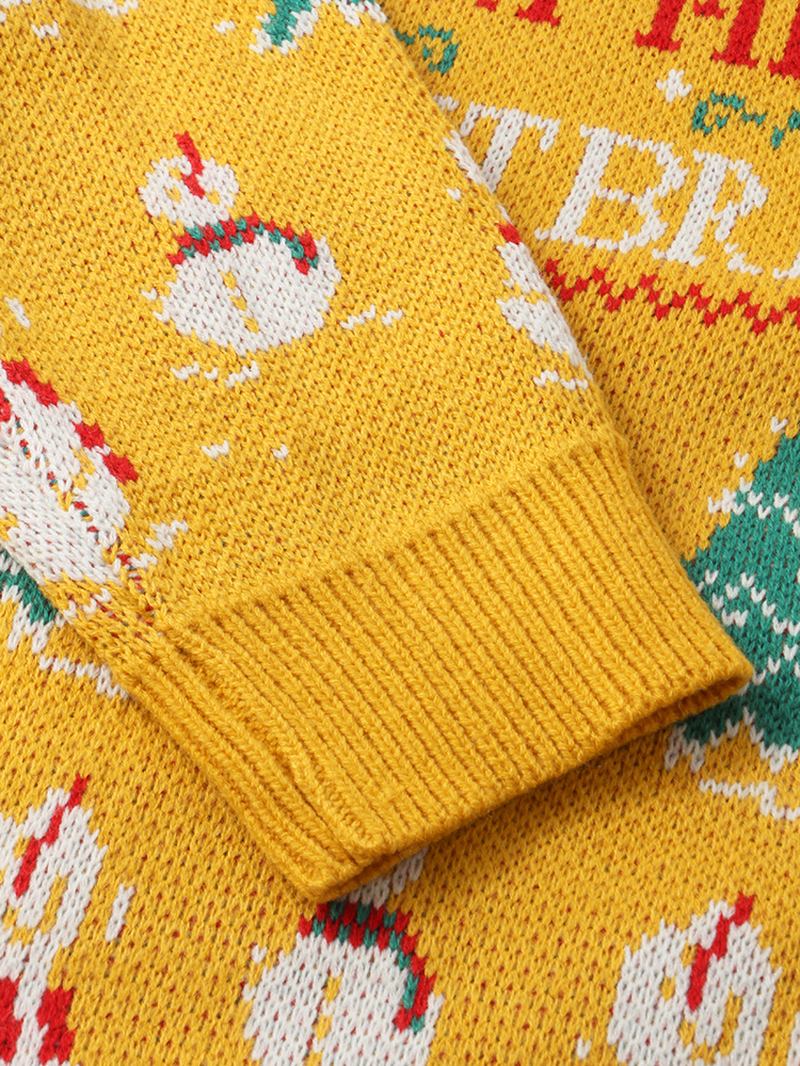 Jul Män Letter Cartoon Stickning Grafik Pullover Långärmad Casual Tröjor