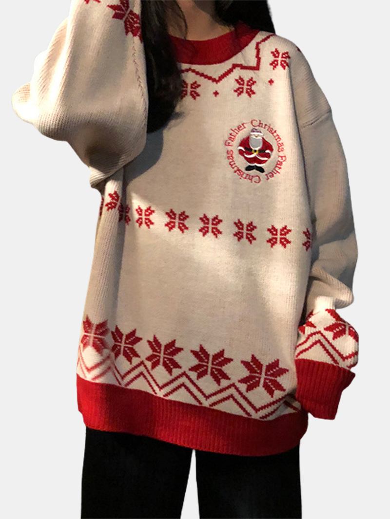 Kvinnor Julfar Snöflinga Mönster Stickade Lösa Drop Sleeve Tröjor