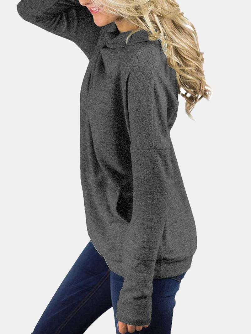 Kvinnor Stickade Höghalsade Långärmade Casual Pullover-tröjor Med Ficka