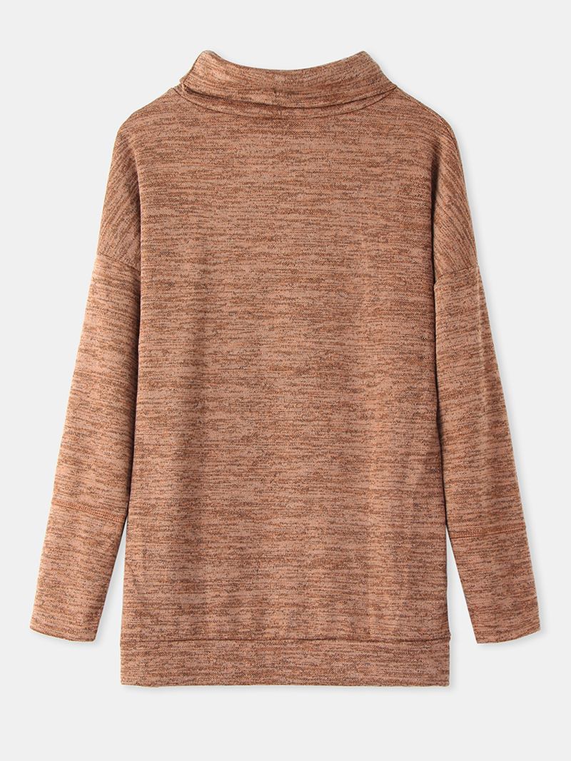 Kvinnor Stickade Höghalsade Långärmade Casual Pullover-tröjor Med Ficka