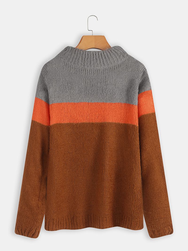 Långärmad Hög Krage Färg Block Casual Tröjor