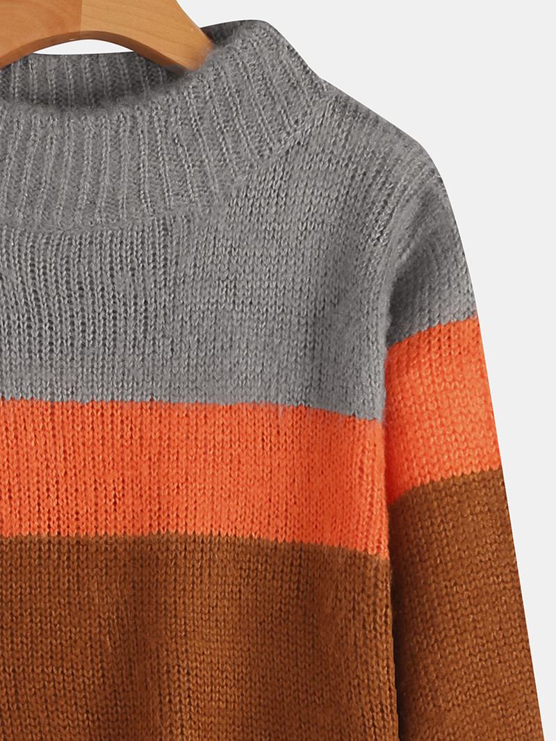 Långärmad Hög Krage Färg Block Casual Tröjor