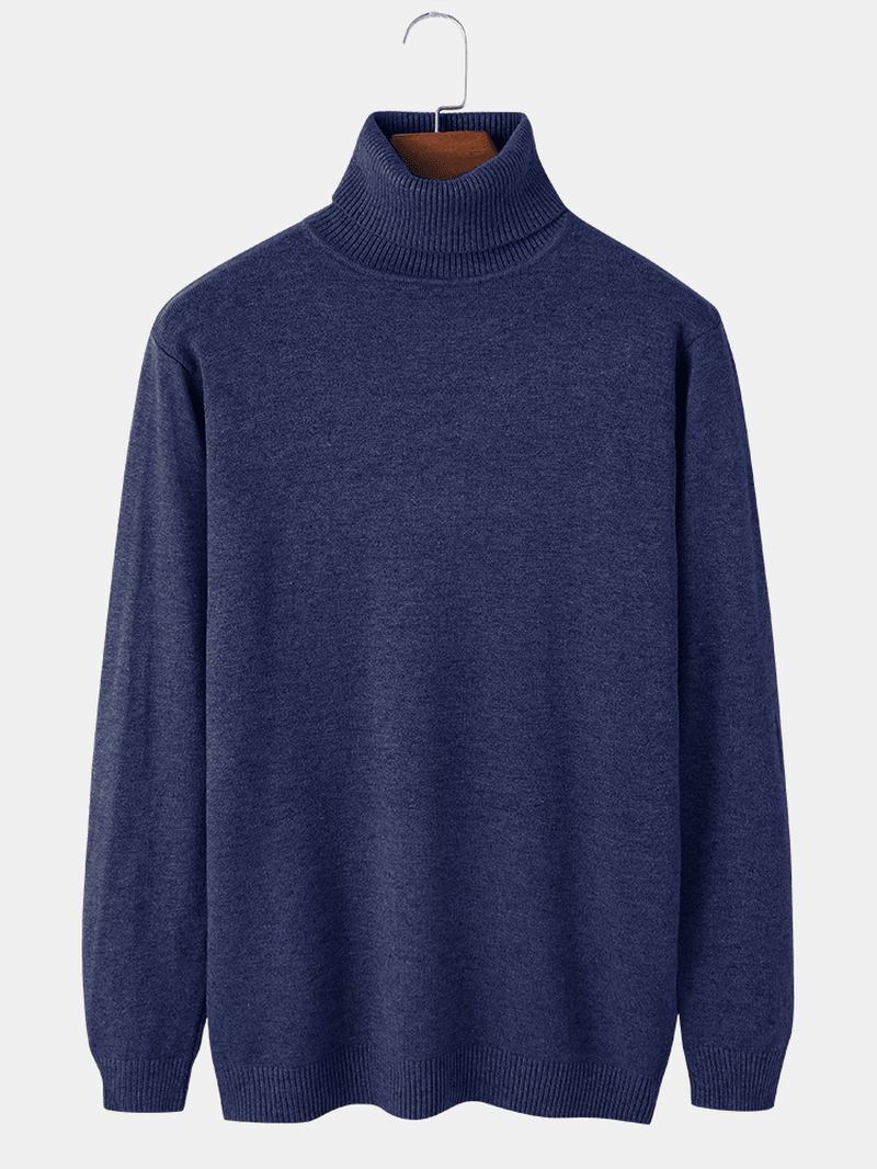 Män Enfärgad Hög Halsad Bomull Stickad Casual Långärmade Tröjor