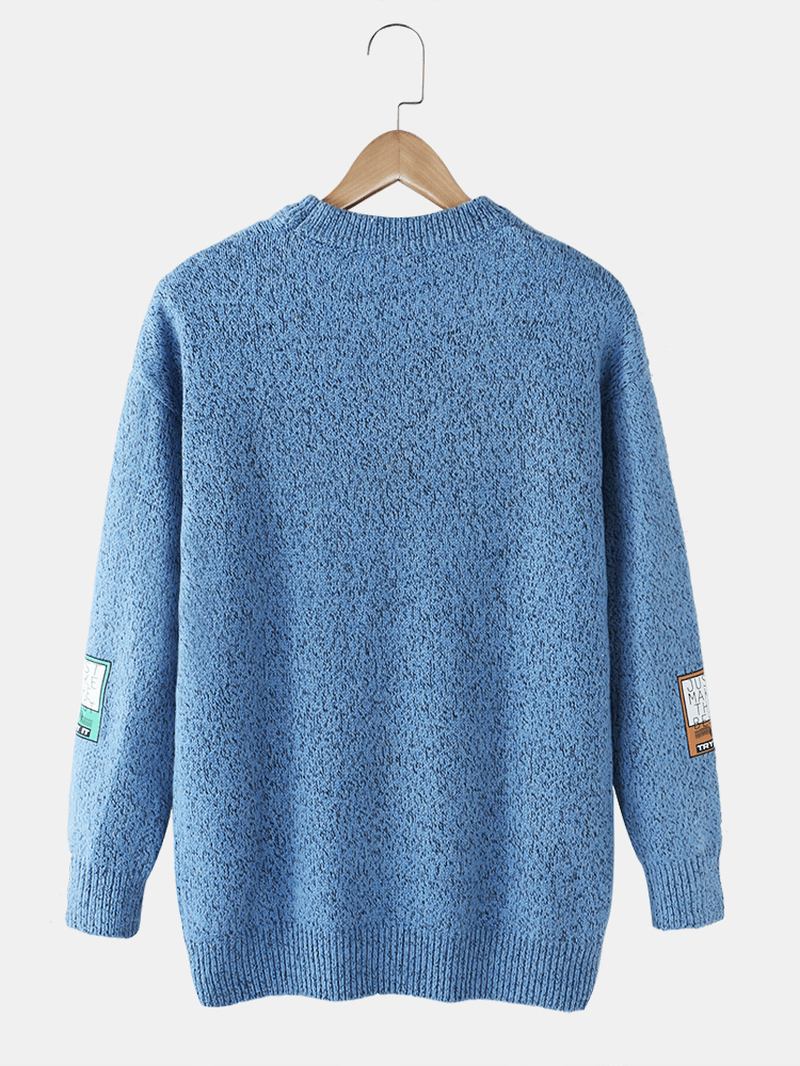 Män Letter Label Med Tryck Rund Hals Drop Shoulder Pullover Stickade Tröjor