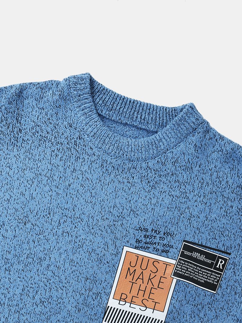 Män Letter Label Med Tryck Rund Hals Drop Shoulder Pullover Stickade Tröjor